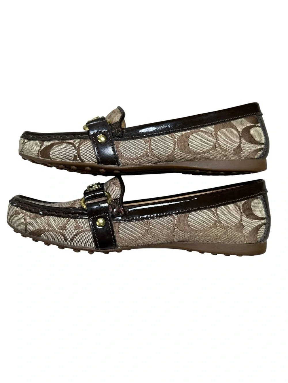 Coach Women’s 6.5B Felisha Signature C Canvas Beige & Brown Leather Trim Loafers